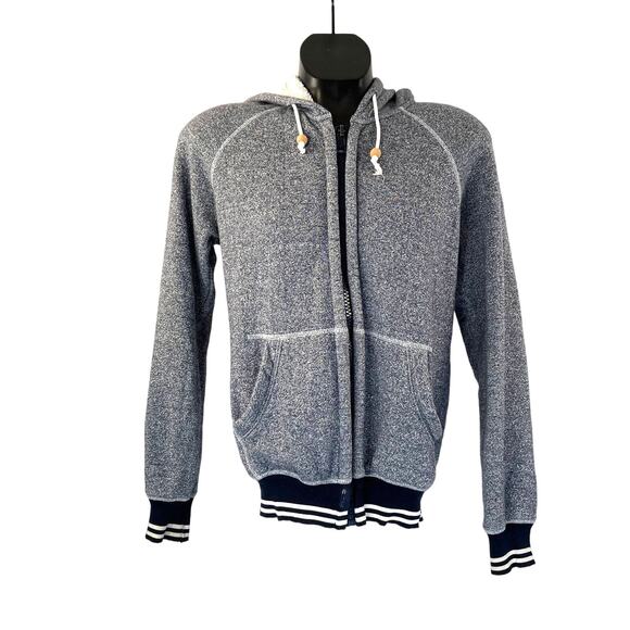 Band of Outsiders Zip Front Hoodie Navy Melange Thick Pile Fleece Sweatshirt - Picture 1 of 8